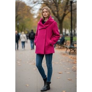 Luii Womens Fuchsia Pink Asymmetrical Snap Front Jacket Coat J2100FC Small NWT